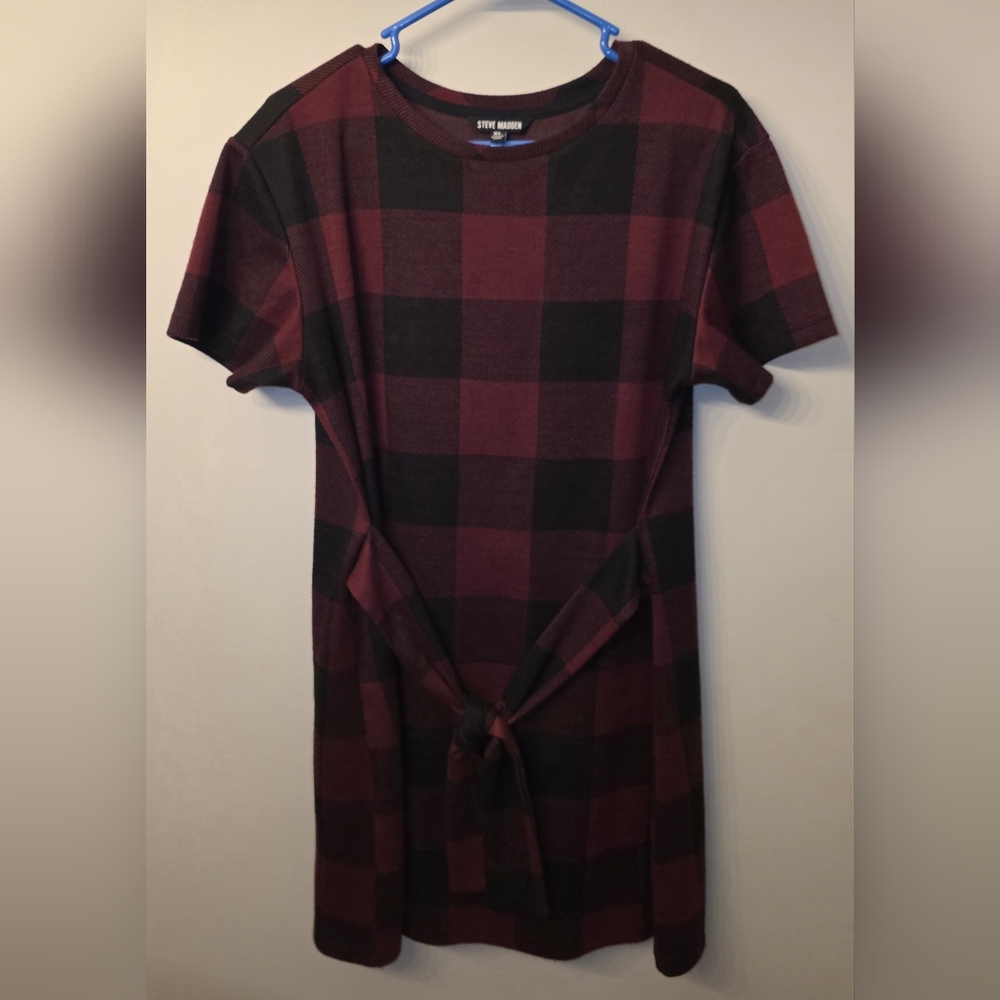 Steve Madden Burgundy and Black Checkered Dress